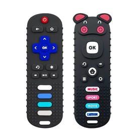 ERSIHUA 2-Pack Silicone Baby Teething Toys, TV Remote Teethers for 6-12-18 Months Infant, TV Remote Control Shape Toddlers Silicone Teethers, Chew Toys for Boys and Girls (RC+Pig Black)