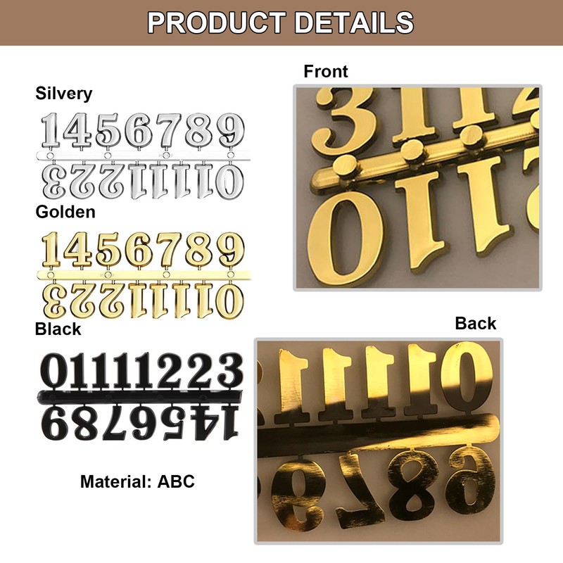 JUNRU 15 Pieces Clock Numerals Kit in Black Silver Gold