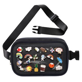 Pin Bag Fanny Pack, Ita Bag Storage Pin Crossbody Bag Belt Bag for Women Girls Gifts, Pin Display Bag for Sports Pins, Memorial Pins, Travel Brooches(No Pins Included) (Black, Small)