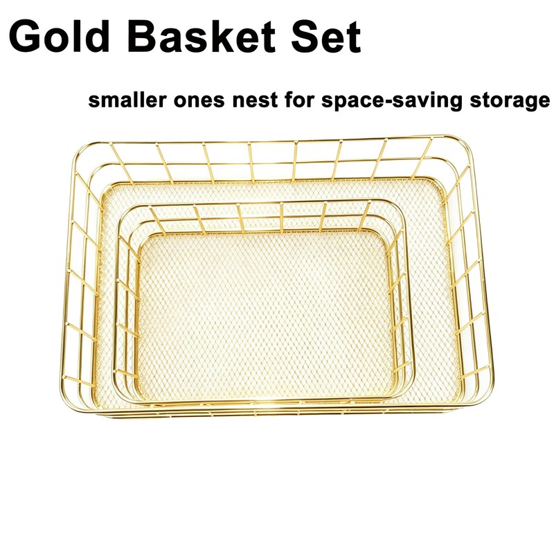 2Pcs Small Gold Wire Mesh Storage Basket Cosmetic Desk Organizer