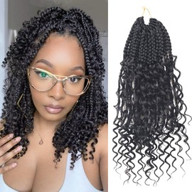Goddess Box Braids Crochet Hair With Curly Ends 12 Inch Bohomian Box Braids Crochet Braids 1 Packs 3X Crochet Braids Synthetic Braiding Hair Extension for Black Women (12 Inch (Pack of 1), 1B)……