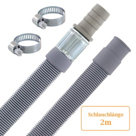 DL-pro 2 m Drain Hose Extension Diameter 19/19-22 mm with Hose Clamp Universal Waste Water Hose -20 °C to +90 °C for Dishwasher Washing Machine