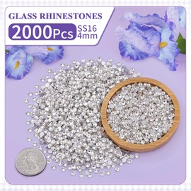 2000PCS SS16/4mm Crystal Rhinestones (Clear) with 2Pcs 10ml B7000 Jewelry Glue, Bedazzling Flatback Glass Rhinestones for Crafting Decor, Gems Diomand Charms for Tumbler Shoes Clothing Mugs Nail Art