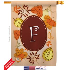 Autumn F Initial Garden House Flags Set Monogram Falltime Harvest Scarecrow Pumkins Sunflower Leaves Season Autumntime Gathering Small Decorative Gift Yard Banner Double-Sided Made In USA 28 X 40