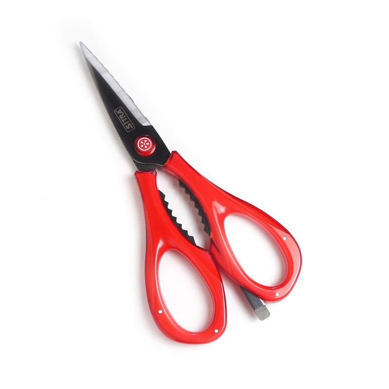 SiTRA 5-in-1 Clear Handle Multifunctional Kitchen Scissors (Red)