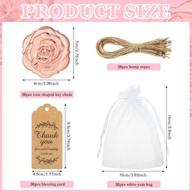 Woanger 36 Set Rose Compact Mirrors Bulk Wedding Favors Including Rose Shape Mirrors and Thank You Tags Jute Twine with White Organza Bag for Quinceanera Wedding Party Guests Souvenir Gift(Rose Gold)