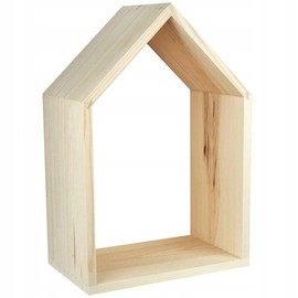 Wooden World - Wooden Shelf Plain Wall Hang Shape Of House Pine Wood - Small