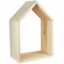Wooden World - Wooden Shelf Plain Wall Hang Shape Of House Pine Wood - Small