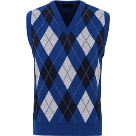 Guv'nors Mens Knitted Sleeveless Tank Top V Neck Knitted Slipover Diamond Pattern, Large, Denim