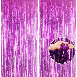 2pcs 3.2 x 8.3ft Glitter Purple Tinsel Foil Fringe Curtain Door Tinsel Curtai n Streamers Party Curtain Decorations for Birthday School Graduation Hen Party Photo Banner Decorations Purple