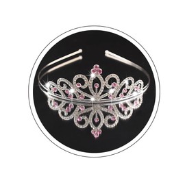 Yheahin Glitter Silver Crystal Princess Tiara Elegant Rhinestone Pearl Crown Wedding Prom Birthday Party Headdress Costume Hair Accessories for Girls (Light pink-crystal)