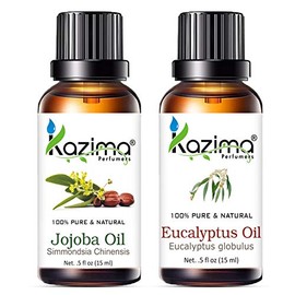 KAZIMA Combo of Jojoba Oil and Eucalyptus Oil - 100% Pure & Undiluted Oil for Acne, Wrinkles, 15 ml each