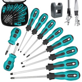 VHEONET Magnetic Screwdriver Set 10 PCS,5 Phillips 5 Flat Head Precision Screwdriver, Professional Cushion Grip and Non-Slip for Repair Home Improvement Craft, Blue & Black