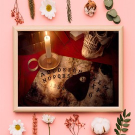 Diamond Painting Ouija A Witches Den and Black with Talking Spirit Lit by Candle Surrounded Deck of Three Books for Adult Painting Kits Diamond Art Perfect for Home Wall Decor 12x16inch