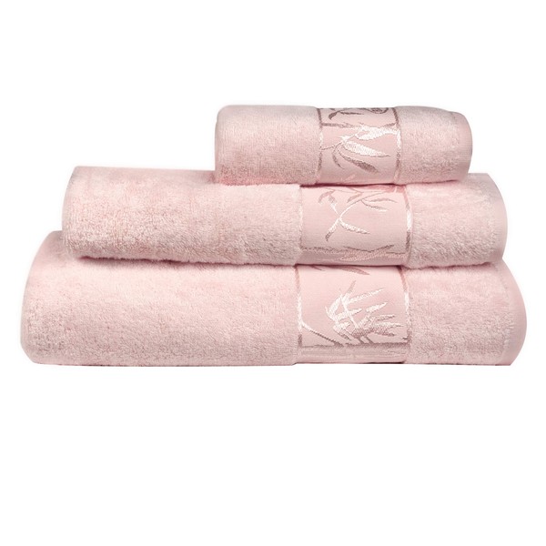 Marmaris Co. Bamboo Towels Set of 3 Luxury Bath Towel, Hand Towel, and Face Towel Set Complete Towels Set for Bathroom (Light Peach)