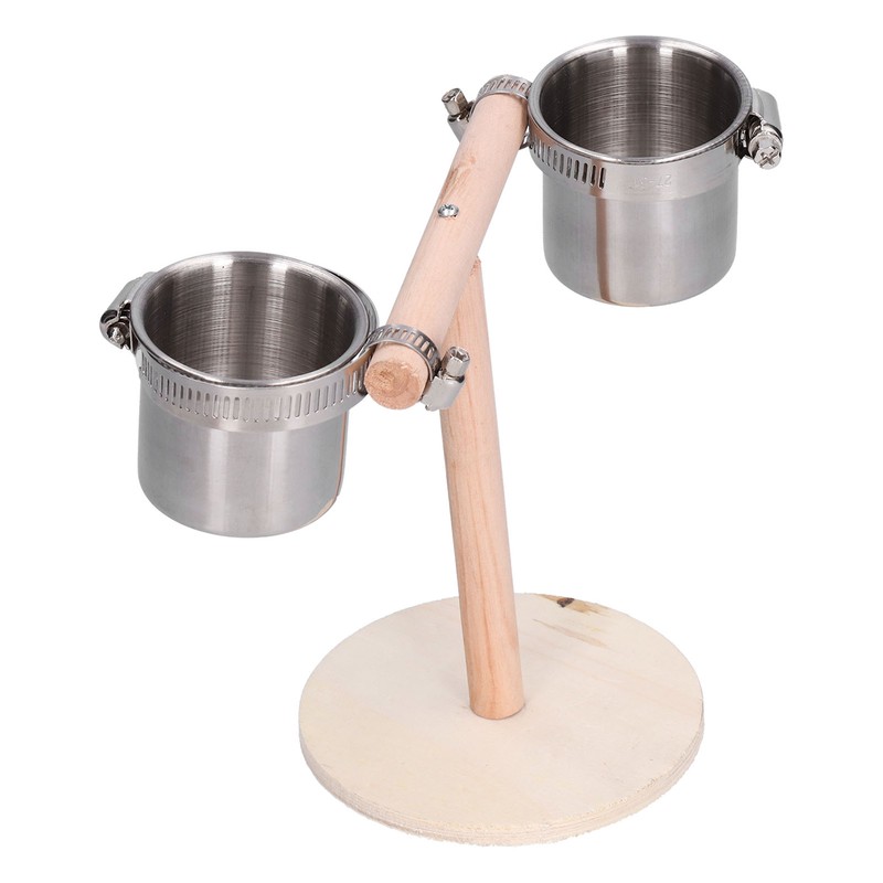 Bird Perch Stand Wooden Parrots Stand with Stainless Steel Feeding