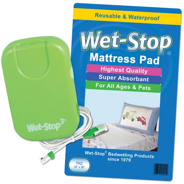Wet-Stop3 Kit: Bedwetting Enuresis Alarm with Waterproof Bed Pad for Boys and Girls, Curing Bedwetting for Over 35 Years (Green) by Wet-Stop