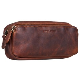 STILORD Melissa Pencil Case Leather Large Vintage with Zip Pencil Case Large Case School Plain Genuine Leather Cosmetic Bag for Men and Women, Kara - Cognac, Toiletry bag