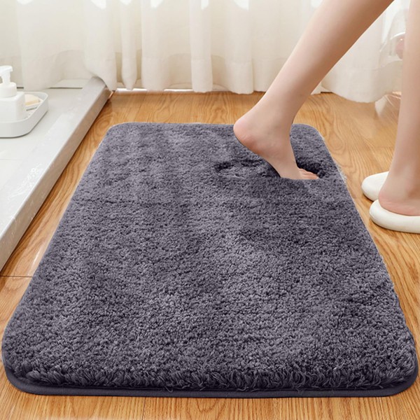 tkone Bath Mat, Quick Drying, Water Absorbent, Washable, Anti-slip, Approx. 15.7 x 23.6 inches (40 x 60 cm), Microfiber Mat, Foot Wipe, Bathroom, Soft Touch, Wash, Wash, Kitchen, Dressing Room, Kitchen, Entrance Soft Mat (Gray, 15.7 x 23.6 inches (40 x 60 cm)