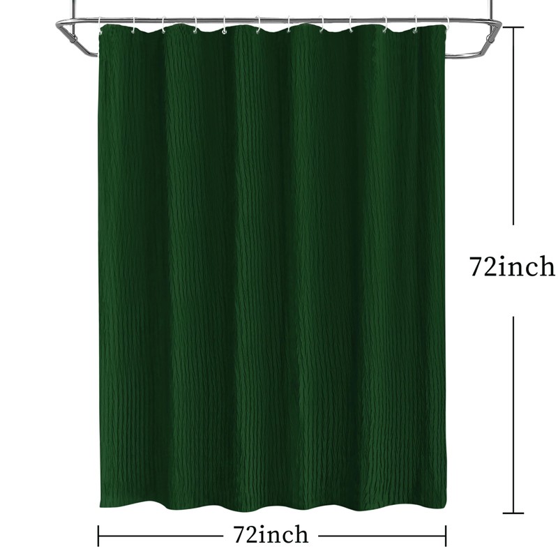 Tititex Dark Green Crumpled Shower Curtain, Textured Heavy Duty 156GSM