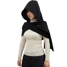 Women Men Fashion Shawl Scarf Cape | Multifunctional Hooded Cowl | Medieval Linen Cotton Cowl Hood |Vintage Goth Costume Accessory (Black)