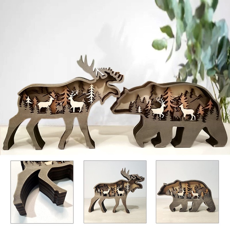 Zagxuade Wooden Brown Bear Decor, Forest Animals Bear Table Decor,