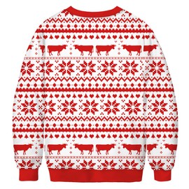 ALBIZIA Unisex Cow with Christmas Hat Print Crew Neck Ugly Christmas Xmas Pullover Sweatshirt(BFT183,2XL3XL)