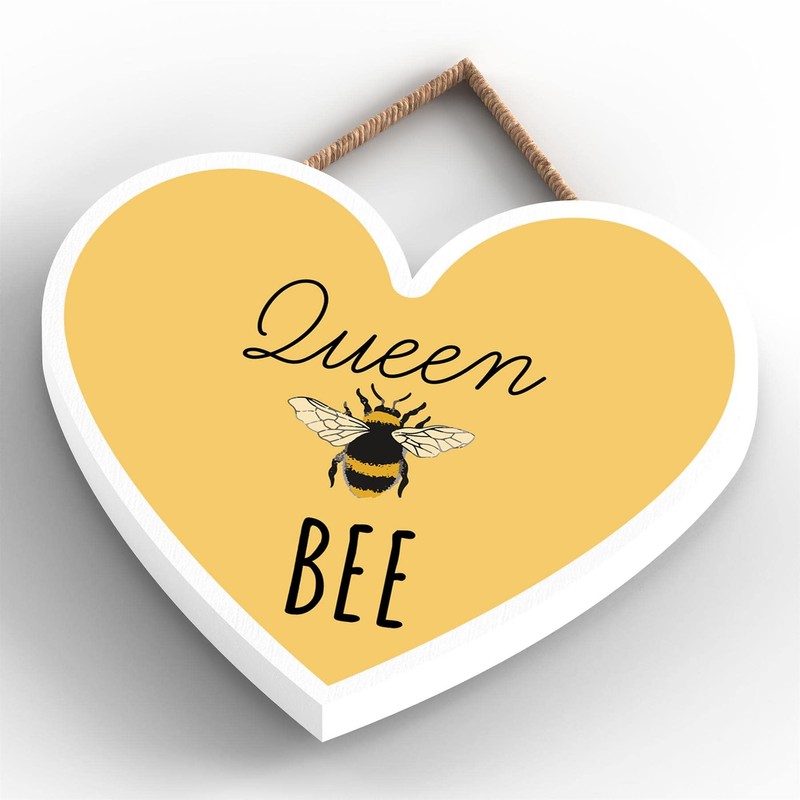 Global Designs Queen Bee Yellow Bee Themed Decorative Wooden Heart