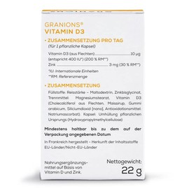 Vitamins D3 | Immunity Defence & Bone Capital | 100% Natural Origin | 60 Vegetarian Capsules | ECO 2 Months Format | Granions