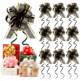 Pull Bows 10 Pcs Bows for Gift Wrapping 6 inch Christmas Bows Large Organza Ribbon Pull Bows for Christmas Wedding Party Flower Decoration Gift Bows Boxes Basket Valentine for Gift Present Black