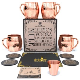 Krown Kitchen Hammered Moscow Mule Copper Mugs Set of 4 | 100% Solid Copper | 16 oz
