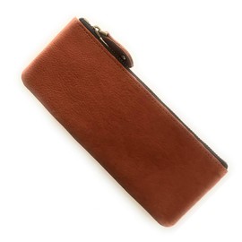 Rigral Pencil Case, Genuine Leather, Zipper, Lightweight, Thin, Braun, Zipper