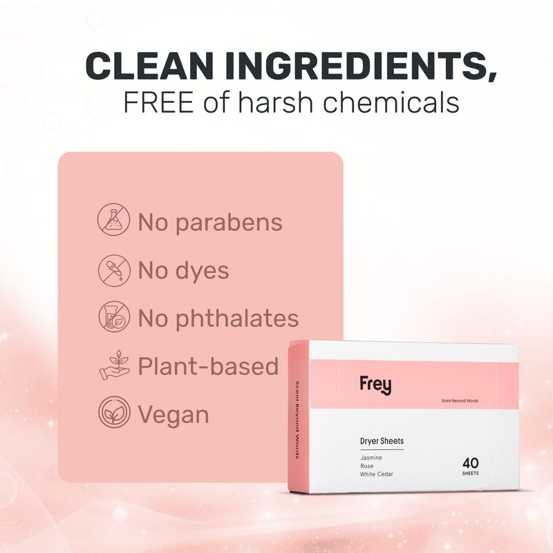 FREY Naturally Scented Dryer Sheets - Fabric Softener for Soft,