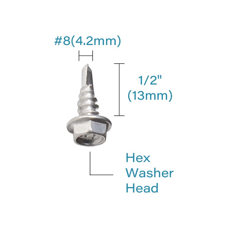 IMScrews 50pcs #8 x 1/2" Stainless Hex Washer Head Self