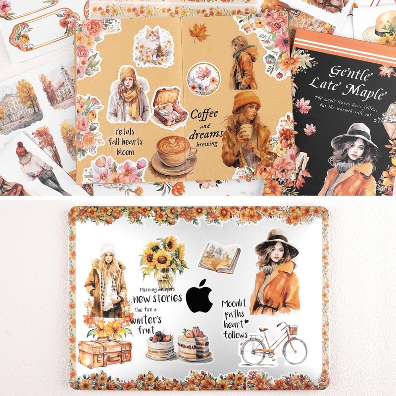NOGAMOGA Autumn Journaling Sticker Book, A5 Size, 20 Sheets of