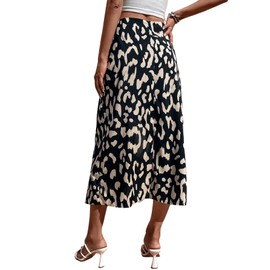 GORGLITTER Skirt with Slit, Women's A-Line Skirt, Midi High Waist Skirt, Long Skirt with Knot, black