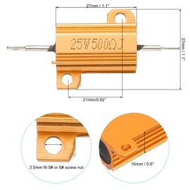 PATIKIL 25W 500 Ohm Aluminum Shell Resistor, 5 Pack Aluminum Housing Resistor Housed Case Wirewound Resistors Screw Tap Power Resistor 5% Tolerance, Golden