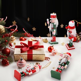 TOCULAB Christmas Wooden Nutcracker Set, 5 inch Nut Cracker Colored, Nutcracker Figure Nutcracker Soldier Decoration for Holiday Party Tabletop Xmas Decorations (A)