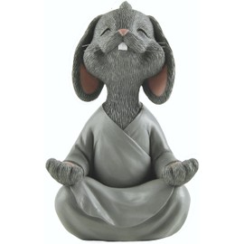 Whimsical Grey Bunny Buddha Figurine Collectible Namaste - Happy Bunny Collection - Bunny Lover Gifts for Women, Yoga Gifts for Women, Meditation Decor, Yoga Decor