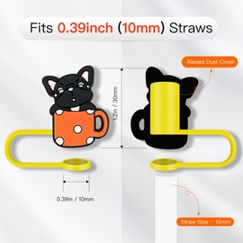 8 Pack Black Cat Straw Cover Toppers, Silicone Reusable Straw Cover Caps, Drinking Dust Proof Straw Tips Lids for Tumbles Cups Accessories