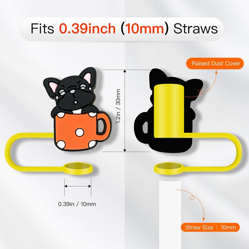 8 Pack Black Cat Straw Cover Toppers, Silicone Reusable Straw