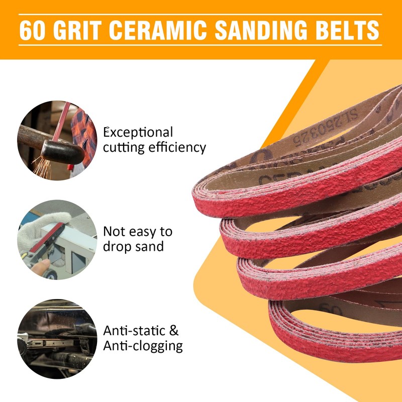 1/2 x 18 Inch Sanding Belts Ceramic, 60 Grit 1/2x18
