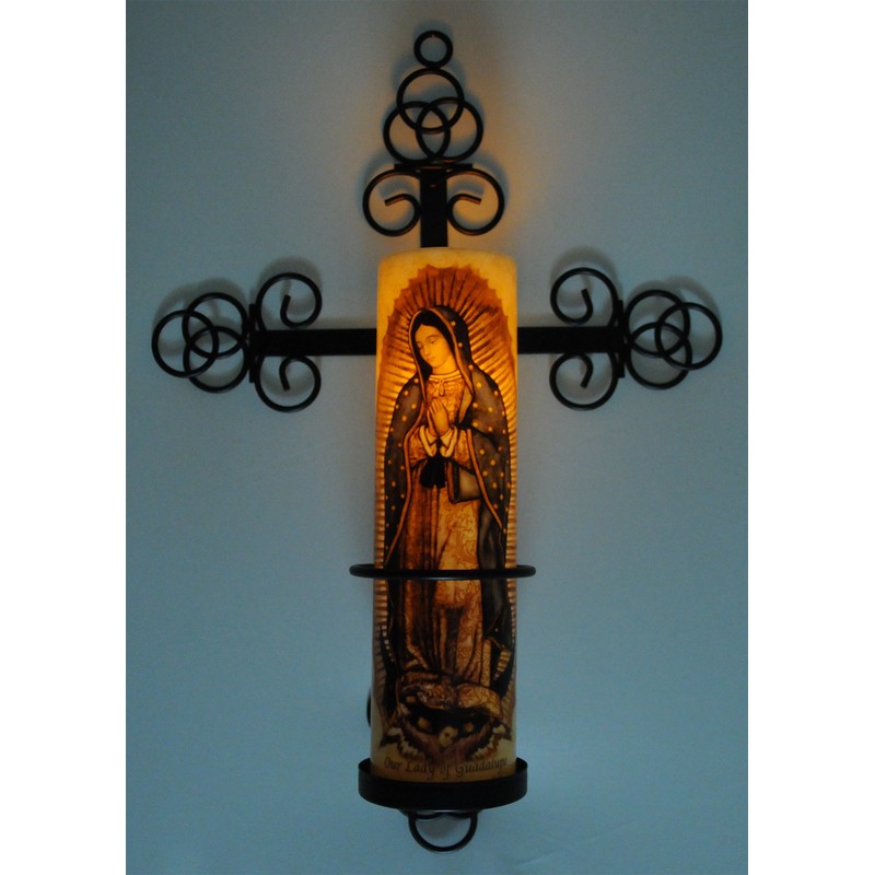Trinity Cross Bronze Wall Sconce with Candle Safety Guard Ring