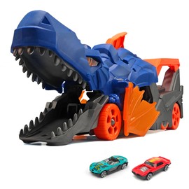 Sternstunde Dinosaur Catapult Car - Truck Toy Car Transporter Toy with 2 Mini Metal Cars for Children 3-6 Years, for Storing up to 5 Vehicles (Blue)