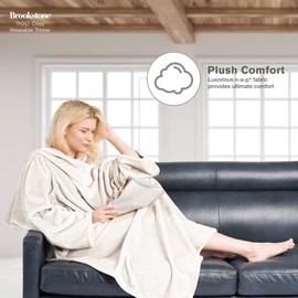 Brookstone NAP Wearable Throw Blanket - Reversible Ultra Soft Polyester Fabric with Sleeves for Your Arms � The Ultimate Blanket for Warmth and Mobility - Ivory