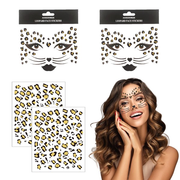 4 Pieces Leopard Face Art and Tattoo Stickers, Temporary Tattoos,