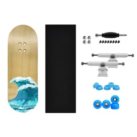 Teak Tuning Complete Fingerboard Waves Edition - Premium, Heat Transfer Graphic - Pro Shape & Size - Bearing Wheels, Pro Trucks, 61A Pro Duro Bushings - 34mm x 97mm Deck