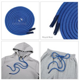 100% Cotton Round Hoodie Drawstring Cord with Tipped Ends Stoppers. 10mm Diameter Wide. Circular Rope 185cms Long. Transparent Locked End Tips,no Fraying. Neotrims. Royal Blue, 1PC
