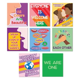 4E's Novelty 8 Pcs Diversity Posters for Classroom, Multicultural Children Kindness Posters, Inclusion Classroom Decor, Wall Signs for Elementary School, Diversity Bulletin Board Set