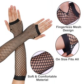 Telooco Long Fishnet Gloves Women's 80s Fishnet Gloves Fingerless Gloves Skirt Fishnet Gloves Mesh Sleeves 80s 90s Party Cosplay Costume Accessories for Women Girls, black